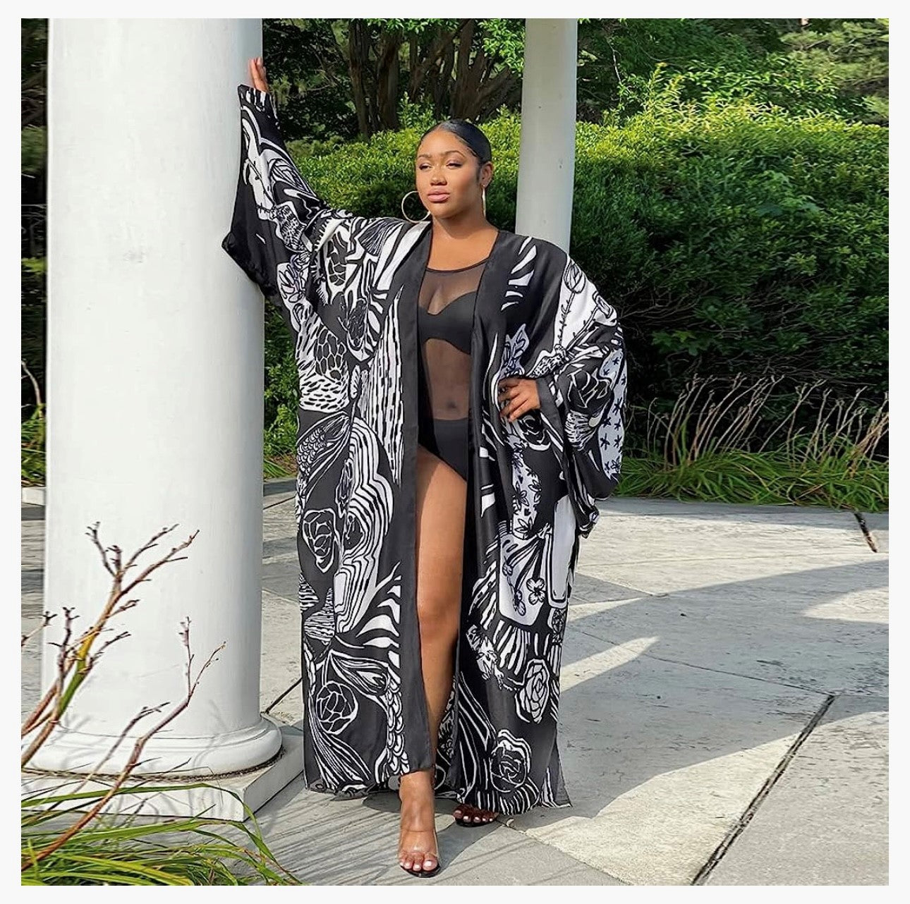 Products Floral Print Satin Robe Kimono Cardigan Open Front Long Cover Ups Outerwear One Size