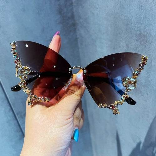 Luxury Diamond Butterfly Sunglasses Women Brand y2k Vintage Rimless