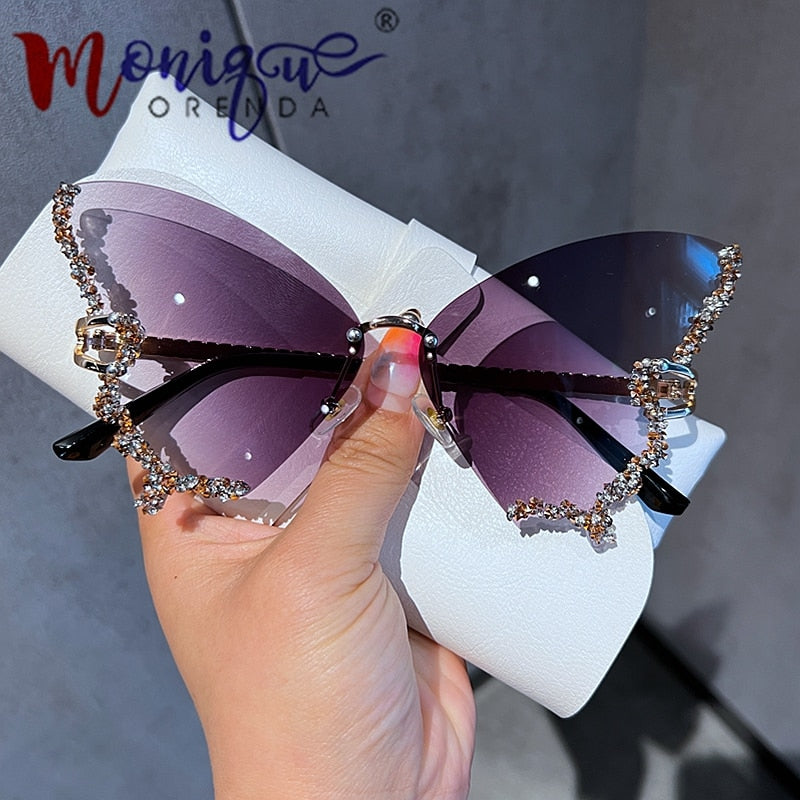 Luxury Diamond Butterfly Sunglasses Women Brand y2k Vintage Rimless