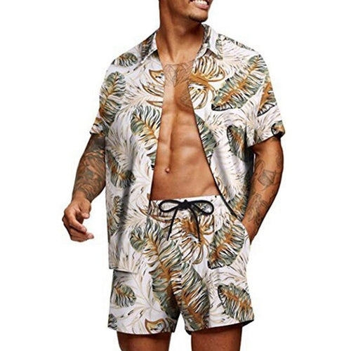 Men 2023 Spring Summer Graphic Print Short Sleeve Lapel Shirt & Pants