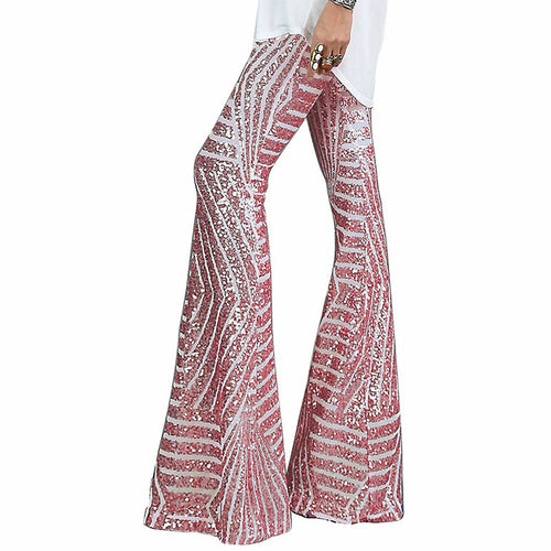 Sparkling High Waist Flared Pants Slimming Wide Leg  Trousers