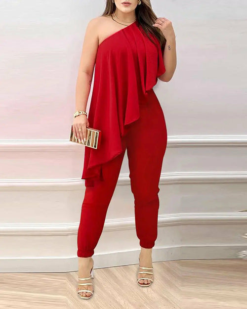  Jumpsuit with Off-Shoulder and Waistline