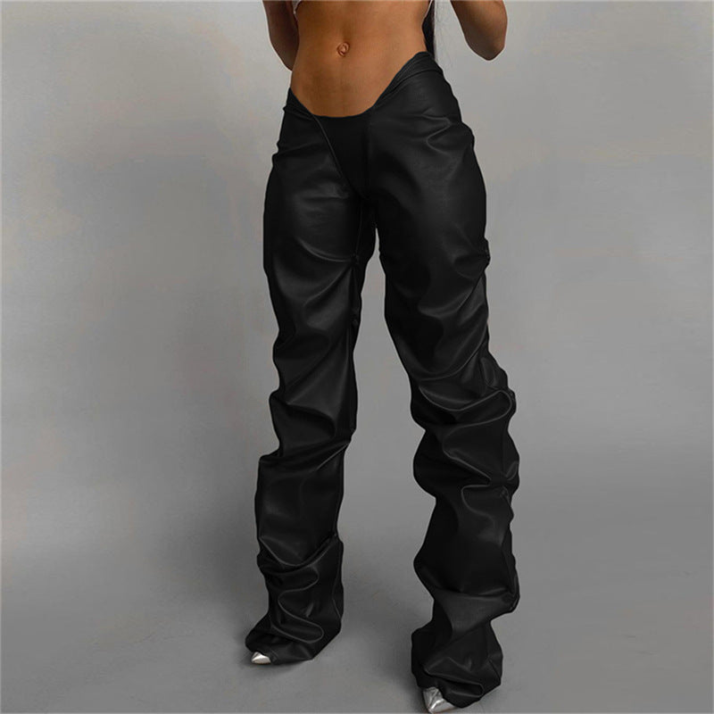 PU Faux Leather Street Style Straight Leg Pants