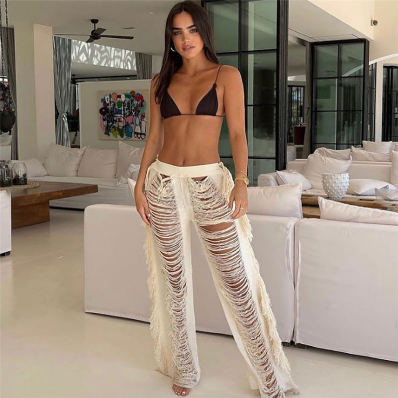 Fringe Frayed Women Tassel Pants