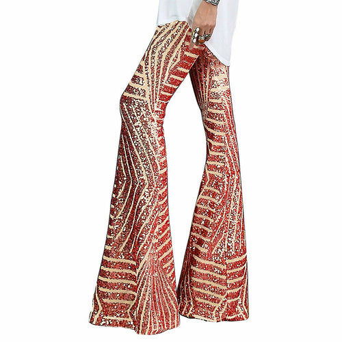 Sparkling High Waist Flared Pants Slimming Wide Leg  Trousers