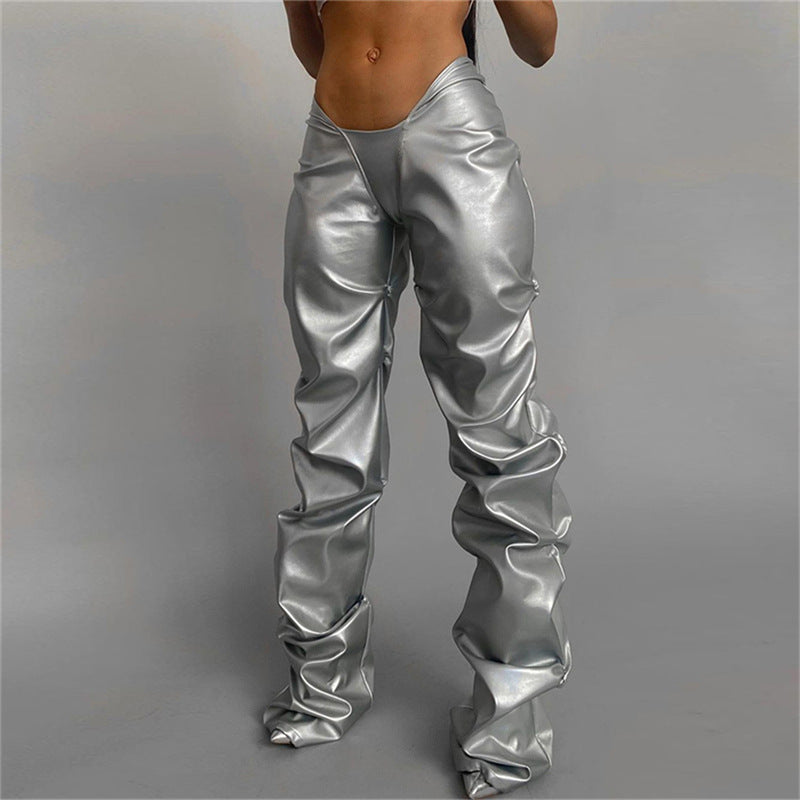 PU Faux Leather Street Style Straight Leg Pants