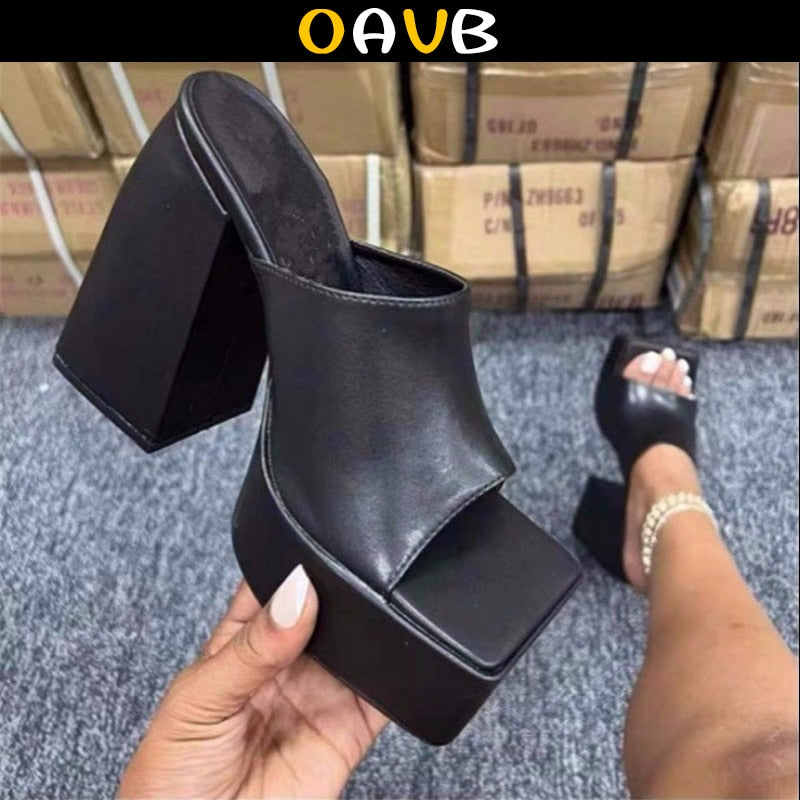 Oavb New Women Shoes Peep Toe Sandals For Women Square Head Ladies