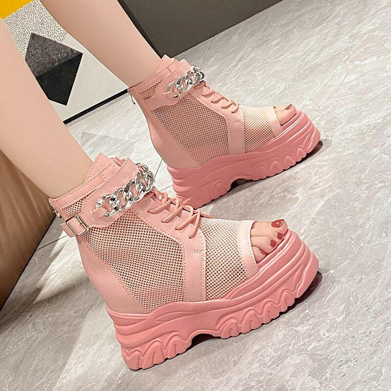 Platform Sandals Women 2023 Summer Breathable Mesh Sneakers Wedges