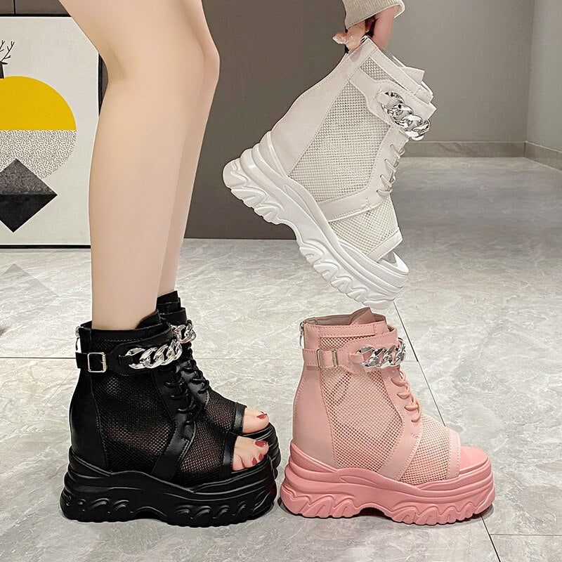 Platform Sandals Women 2023 Summer Breathable Mesh Sneakers Wedges