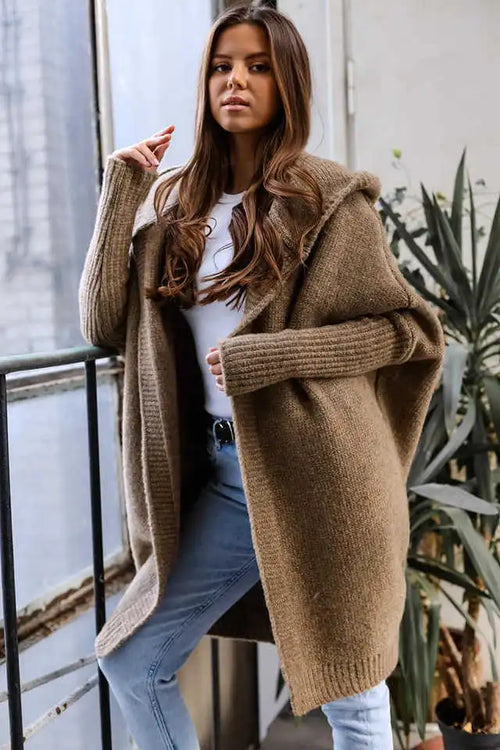 Elegant Long Hoodies Cardigan for Women Sweater Office Knitwears Red