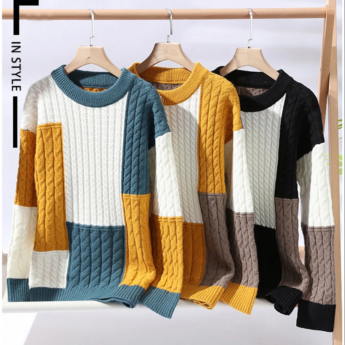 Mens Fashion Crewneck Striped Pullover Sweater Knitted Soft Winter