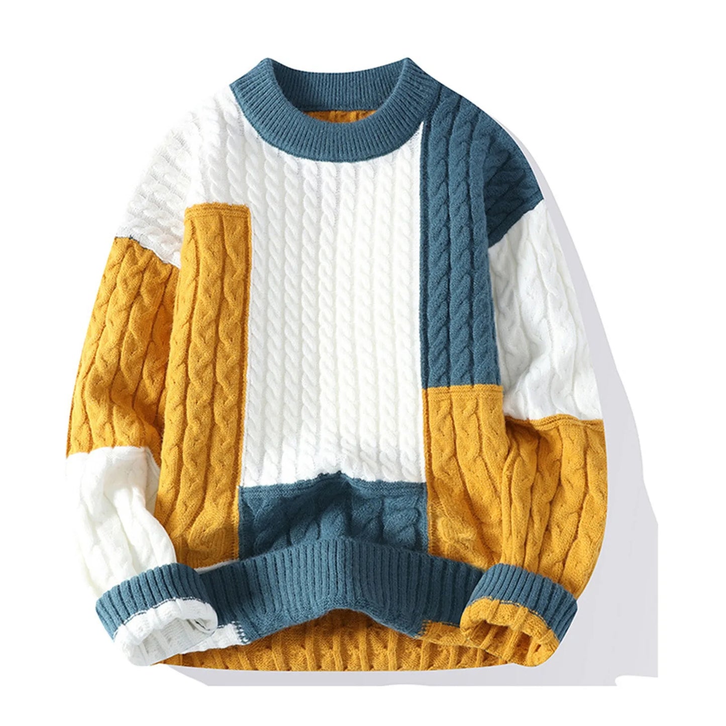 Mens Fashion Crewneck Striped Pullover Sweater Knitted Soft Winter