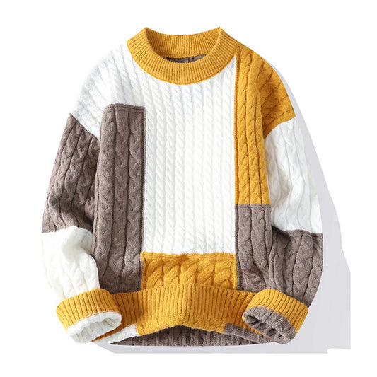 Mens Fashion Crewneck Striped Pullover Sweater Knitted Soft Winter