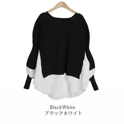 Knit Sweater Women Winter Fake Two-piece Fashion Loose Round Neck