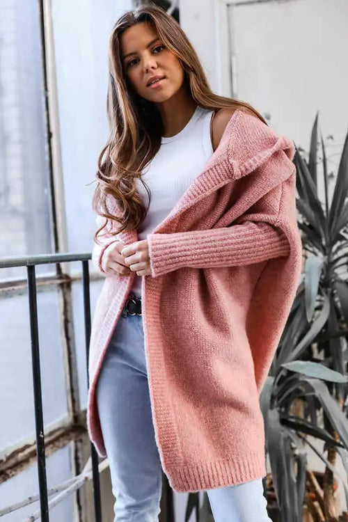 Elegant Long Hoodies Cardigan for Women Sweater Office Knitwears Red