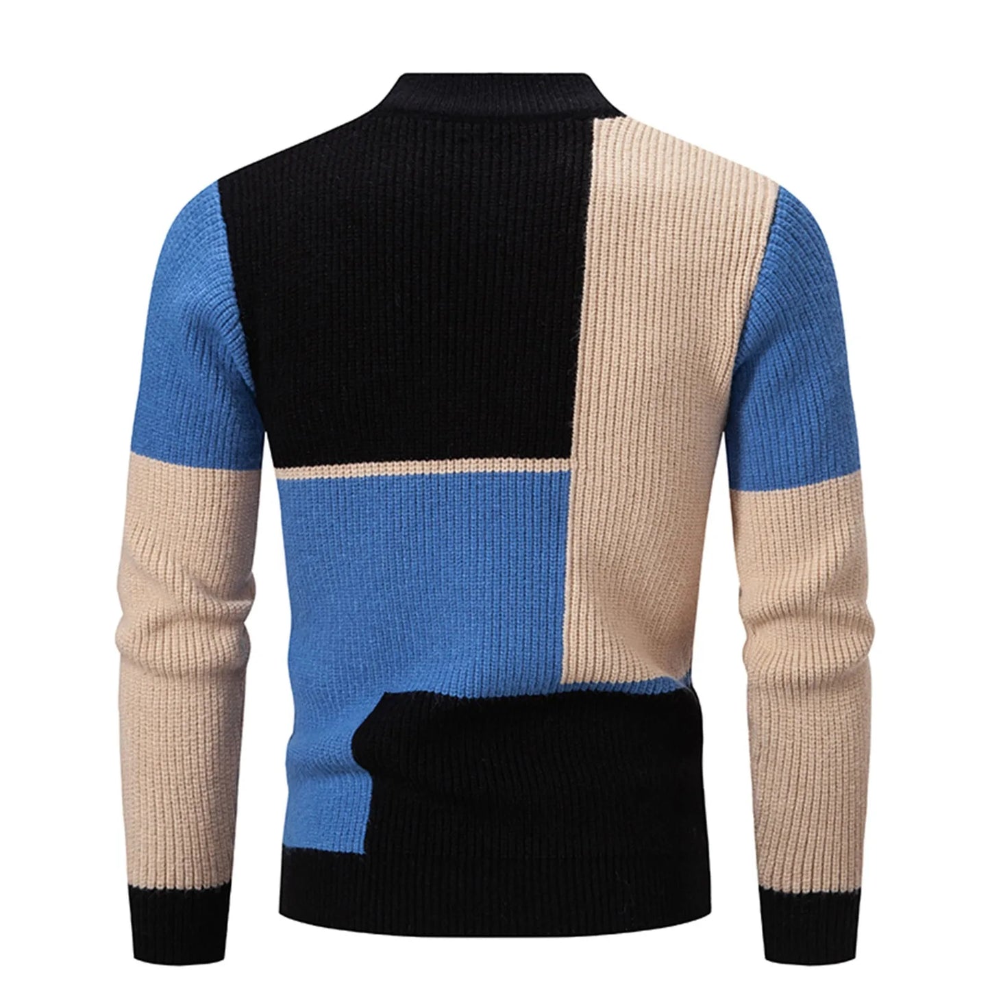 Men Sweater 2023 Summer Contrast Color Knitted long Sleeve Round Neck