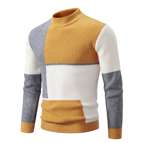 Men Sweater 2023 Summer Contrast Color Knitted long Sleeve Round Neck