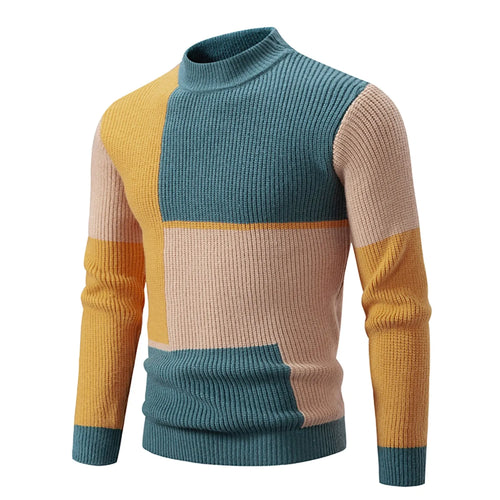 Men Sweater 2023 Summer Contrast Color Knitted long Sleeve Round Neck