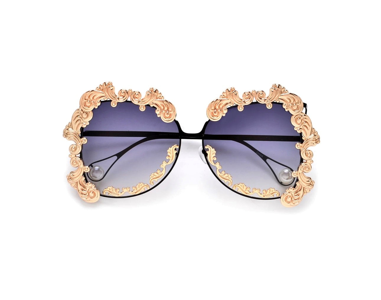 Elaborate Baroque Design Pearl Tip Temple Glasses