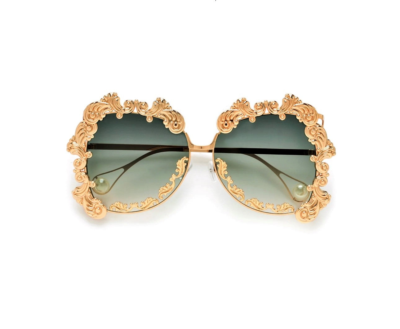 Elaborate Baroque Design Pearl Tip Temple Glasses