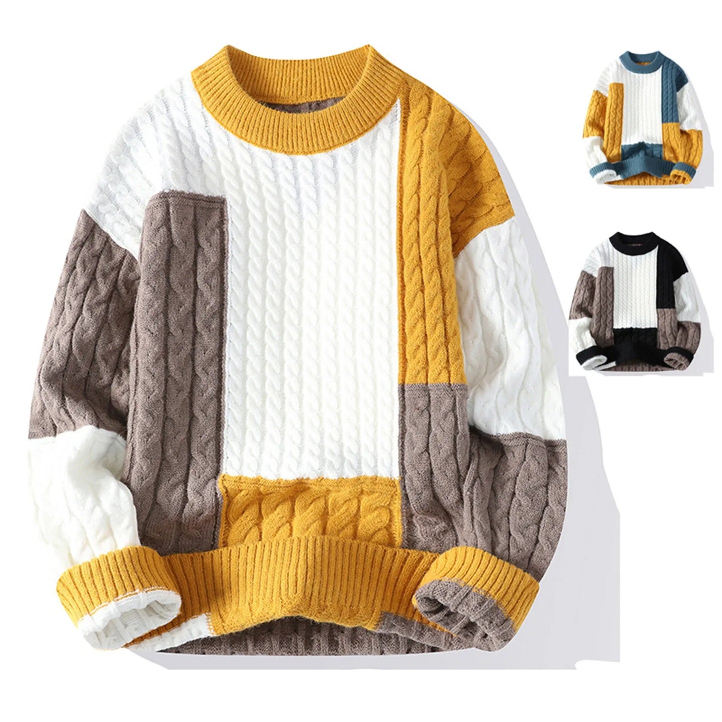 Mens Fashion Crewneck Striped Pullover Sweater Knitted Soft Winter