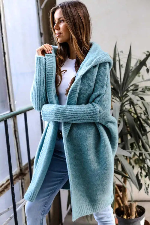 Elegant Long Hoodies Cardigan for Women Sweater Office Knitwears Red