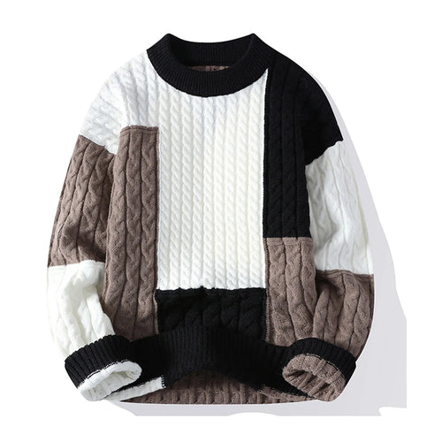 Mens Fashion Crewneck Striped Pullover Sweater Knitted Soft Winter