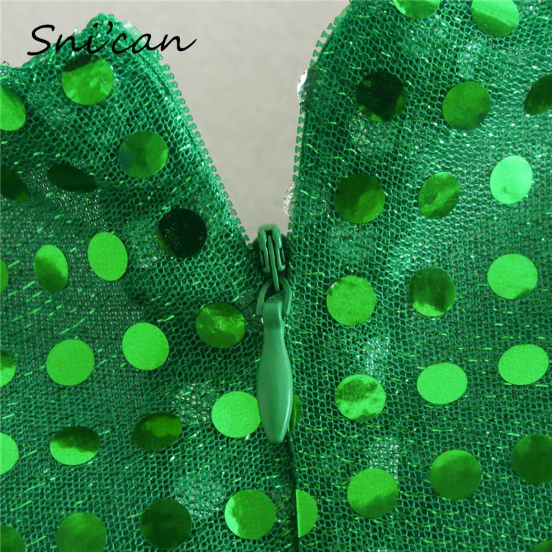 Solid Green Sequined Skinny Playsuit Women Fashion Spring Long Sleeve