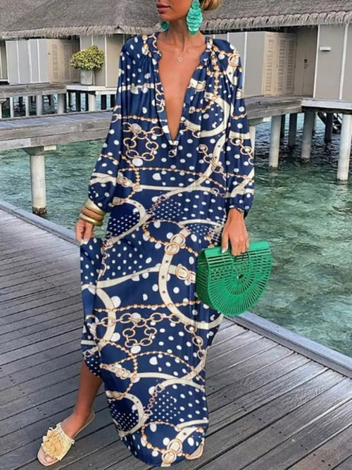 Women Boho Print Beach Cover Up 2023 Summer Sexy Deep V-neck Long