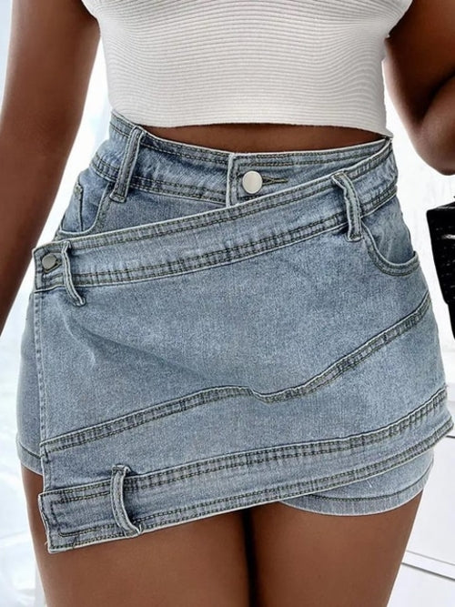 Women Denim Skirt 2023 Summer Fashion Irregular Blue High Waist Mini