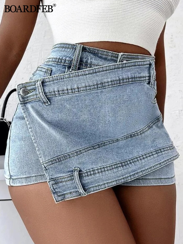 Women Denim Skirt 2023 Summer Fashion Irregular Blue High Waist Mini