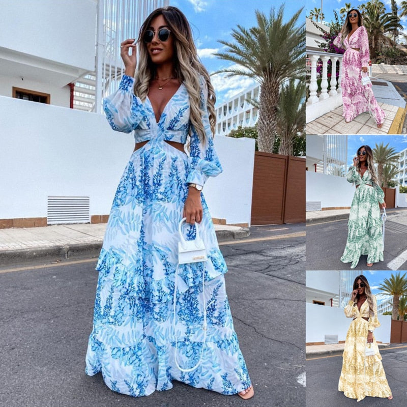 Maxi Beach Dresses Sleeves | V Neck Hollow Tunic Dress | Long Summer