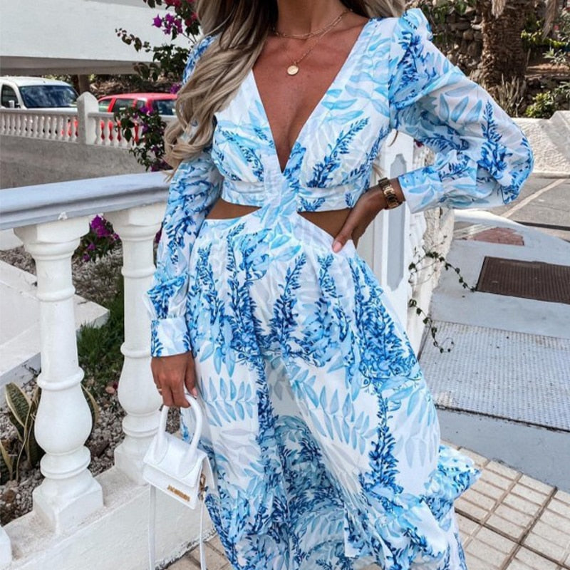 Maxi Beach Dresses Sleeves | V Neck Hollow Tunic Dress | Long Summer