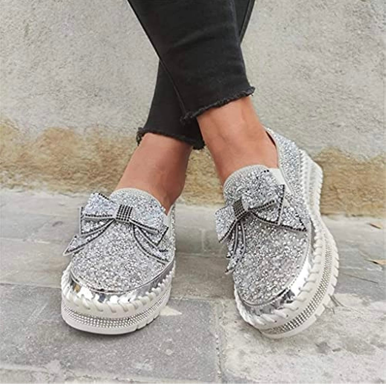 Platform Flat Rhinestone Loafers